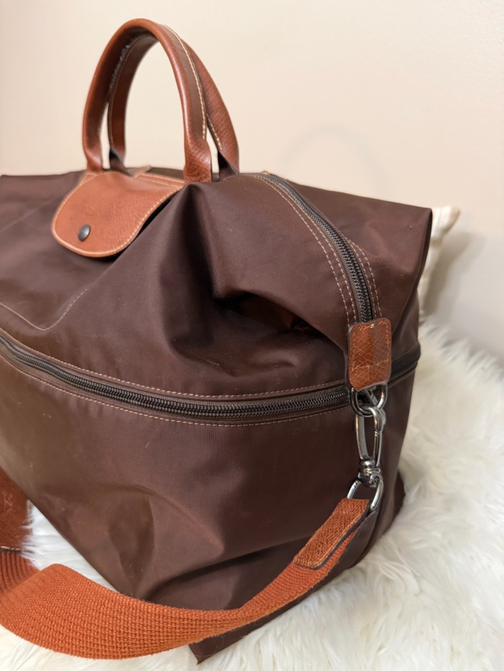 Longchamp Brown Canvas Duffel with Tan Leather Trim - Picture 5 of 11